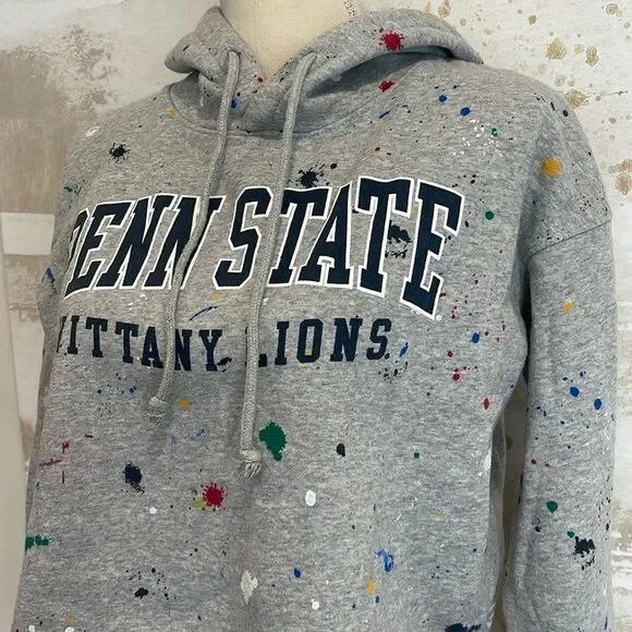 Penn State paint splattered Distressed hooded Sweatshirt - Picture 2 of 4